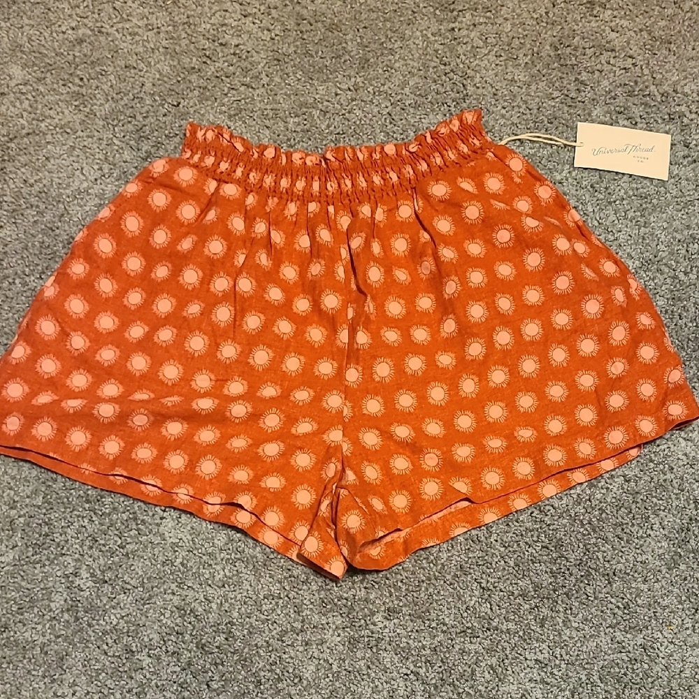 Universal Thread Orange Patterned High Waist Shor… - image 1